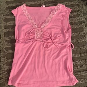 Pink Lace-Trim Sleeveless Top
